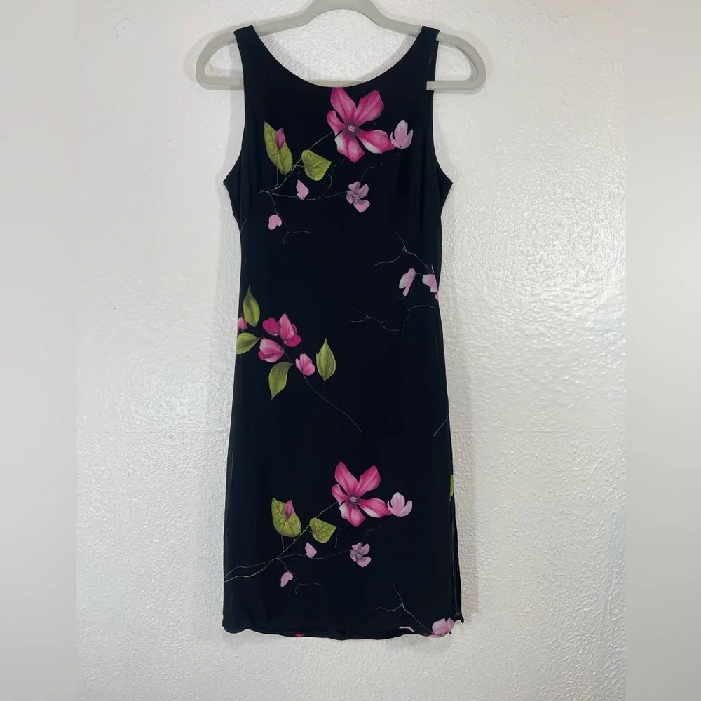 Vintage y2k 90s Pink Floral Rhinestone Sleeveless Dress Women’s Sz 4 Romantic